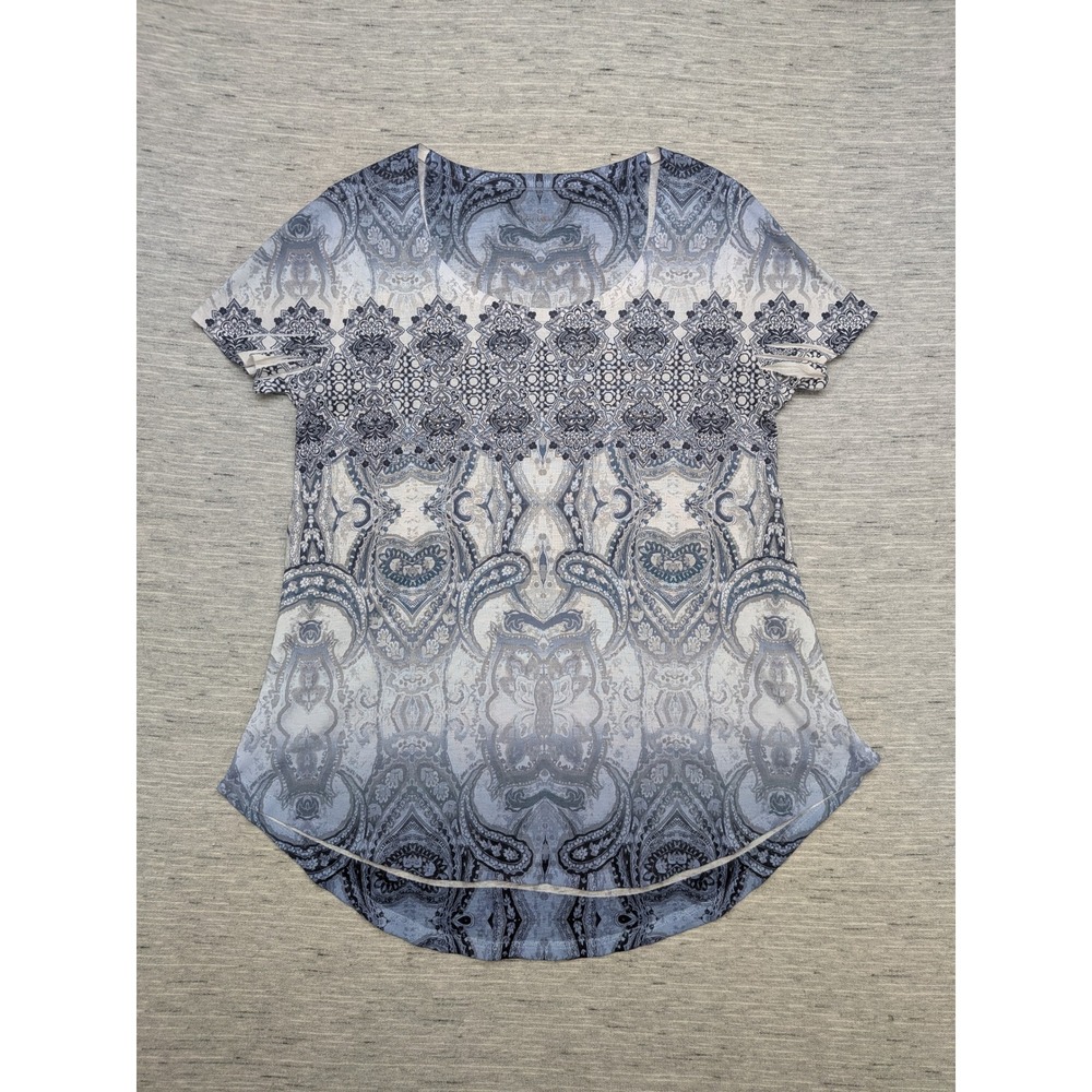Style‎ & Co Paisley Print Top Short Sleeve Blouse Casual Large Boho Chic Global